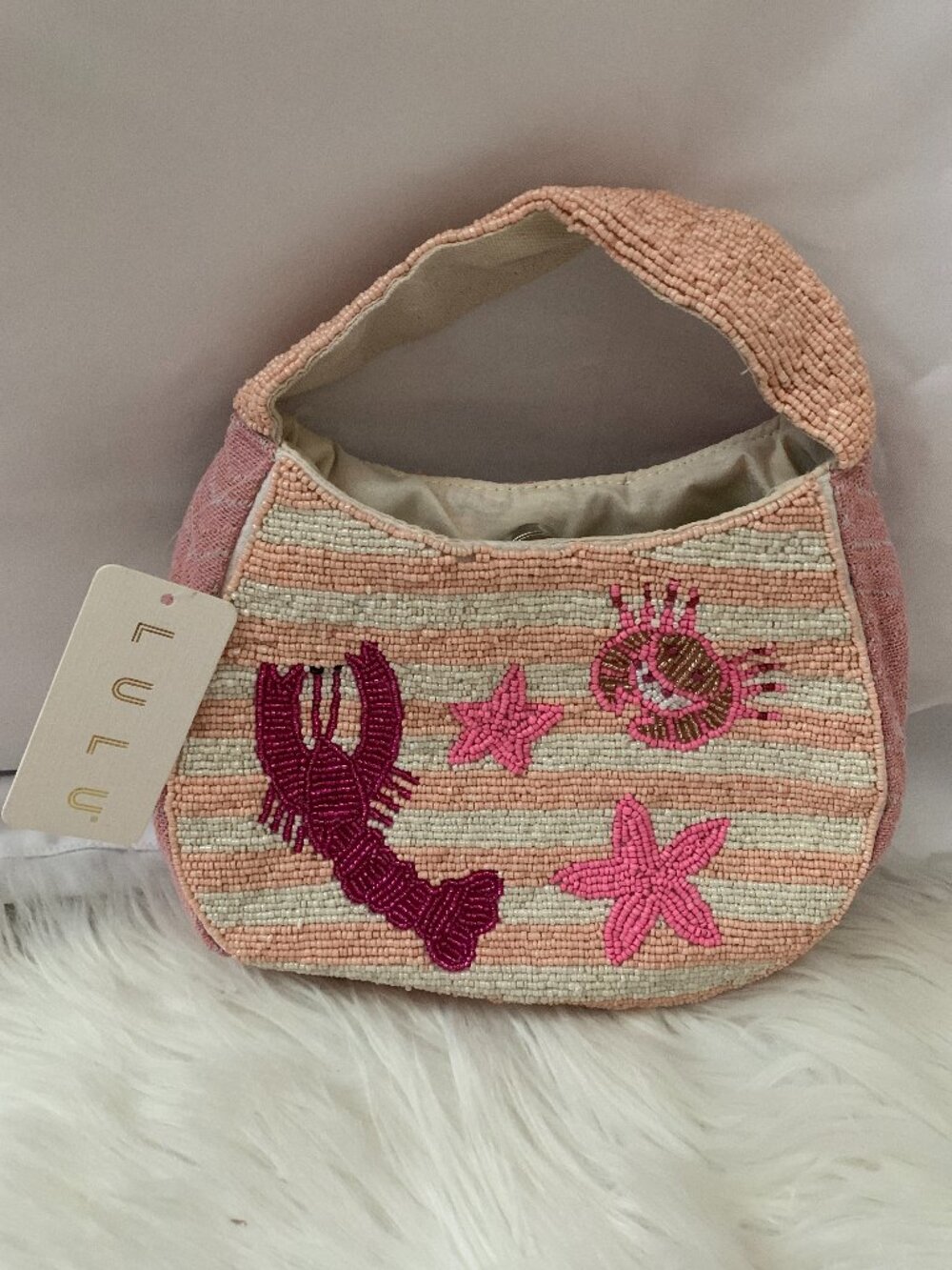 LULU Sea Life Seed Beaded Geometric Clutch Bag in Pink Multi